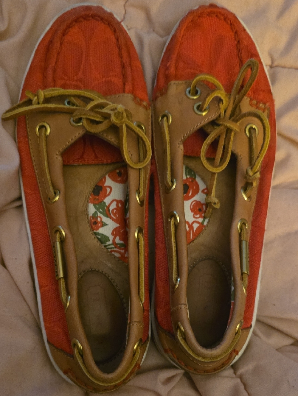 Coach Red Canvas and Tan Leather Shoes